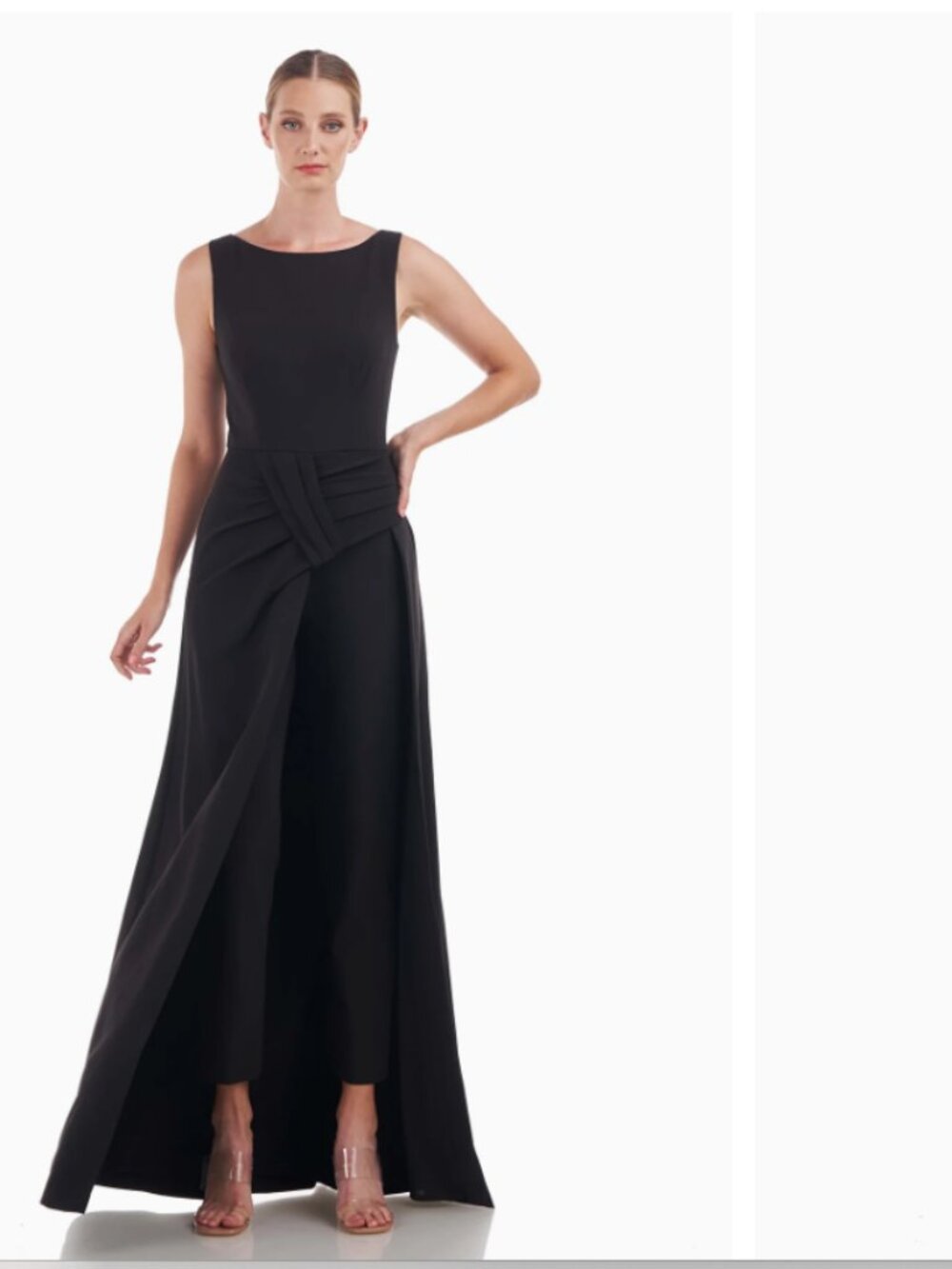 Kay Unger Black Sleeveless V-neck Walk-Thru Jumpsuit Maxi Dress